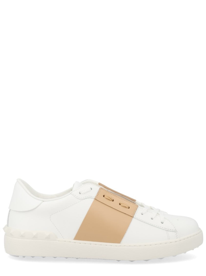 Valentino Garavani Open Beige Strap Studded Leather Sneakers