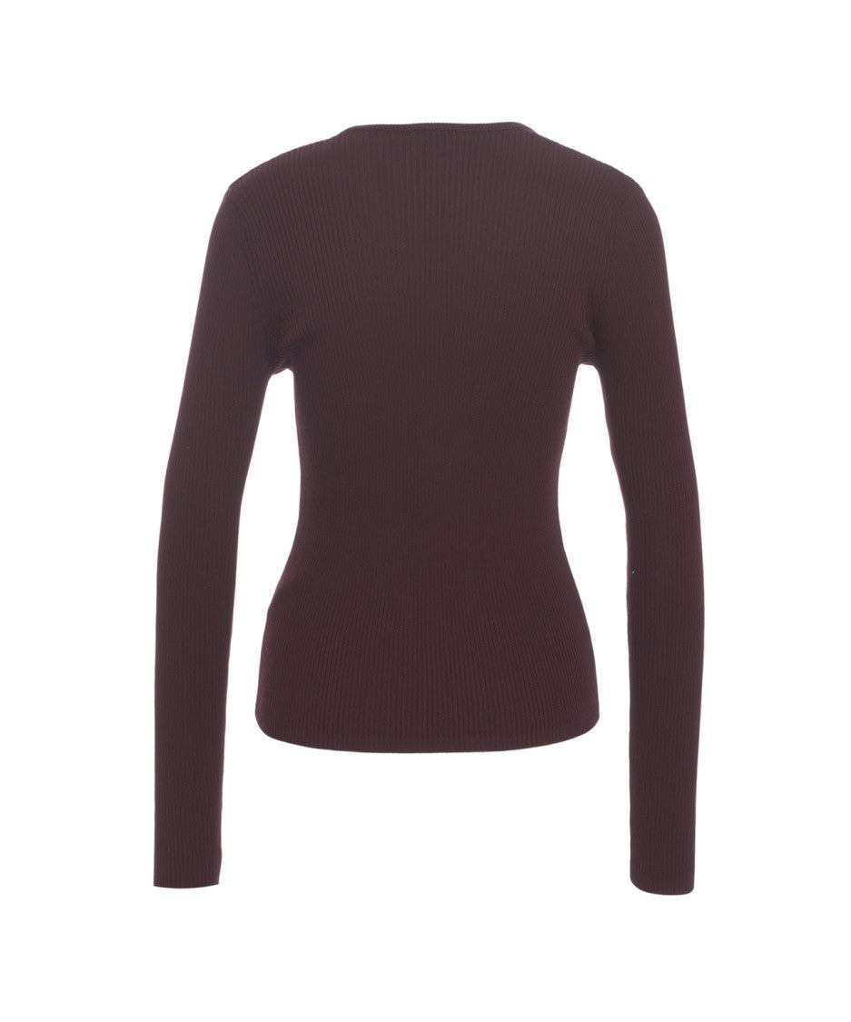 Herskind Ribbed Knit Top With V-Neckline And Button Front