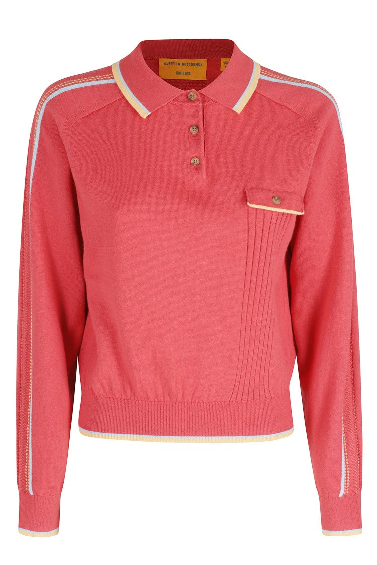 Guest In Residence Red Relay Striped-Trim Cotton-Blend Polo Shirt