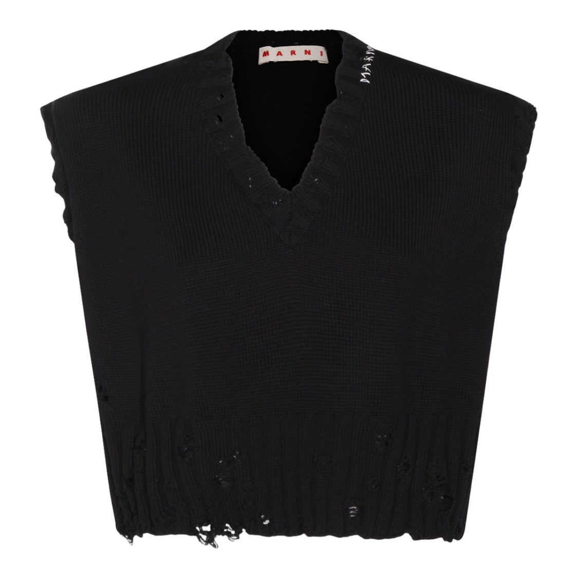Marni Sleeveless Black Knit Sweater Vest With Distressed Detailing