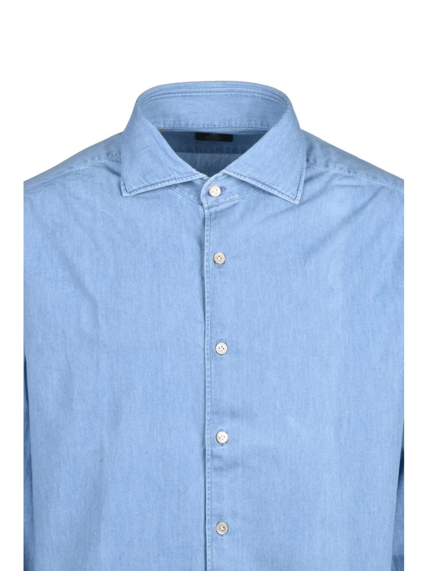 Luigi Borrelli Napoli Light Blue Long-Sleeve Cotton Shirt With Traditional Collar