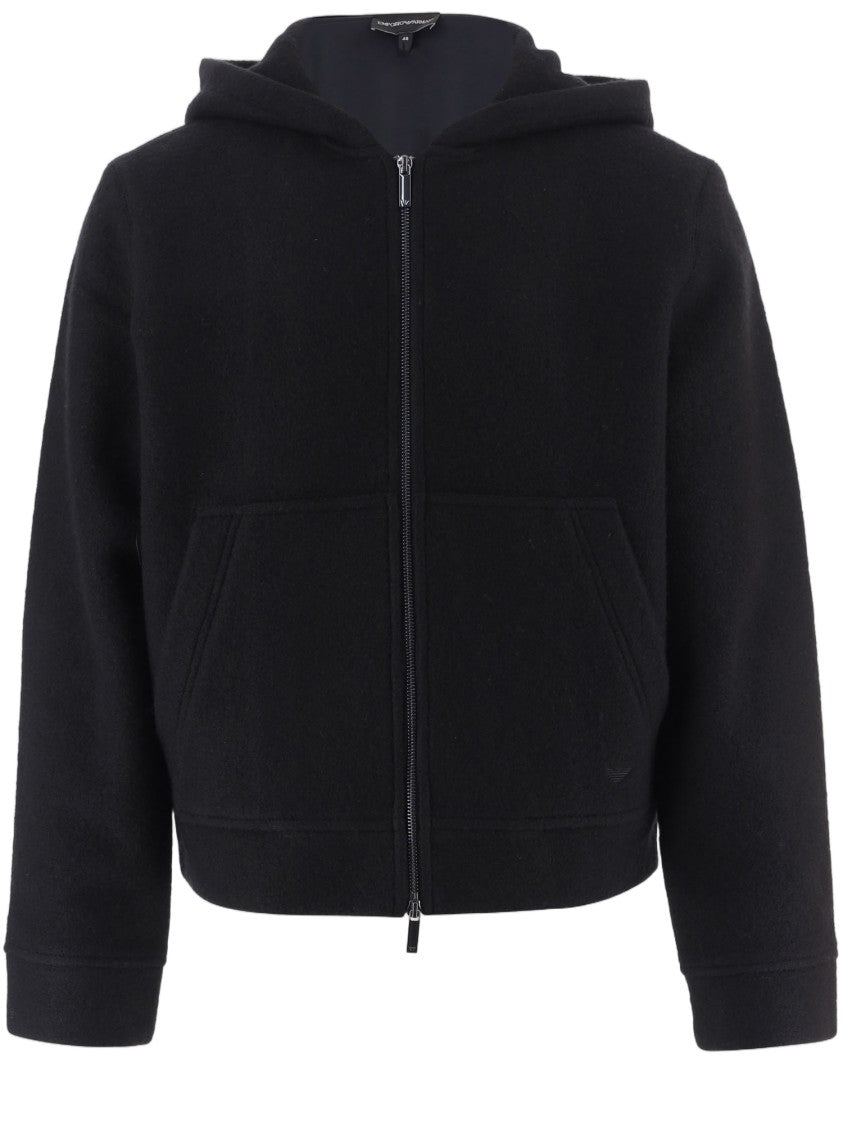 Emporio Armani Textured Cropped Hooded Zip-Up Jacket
