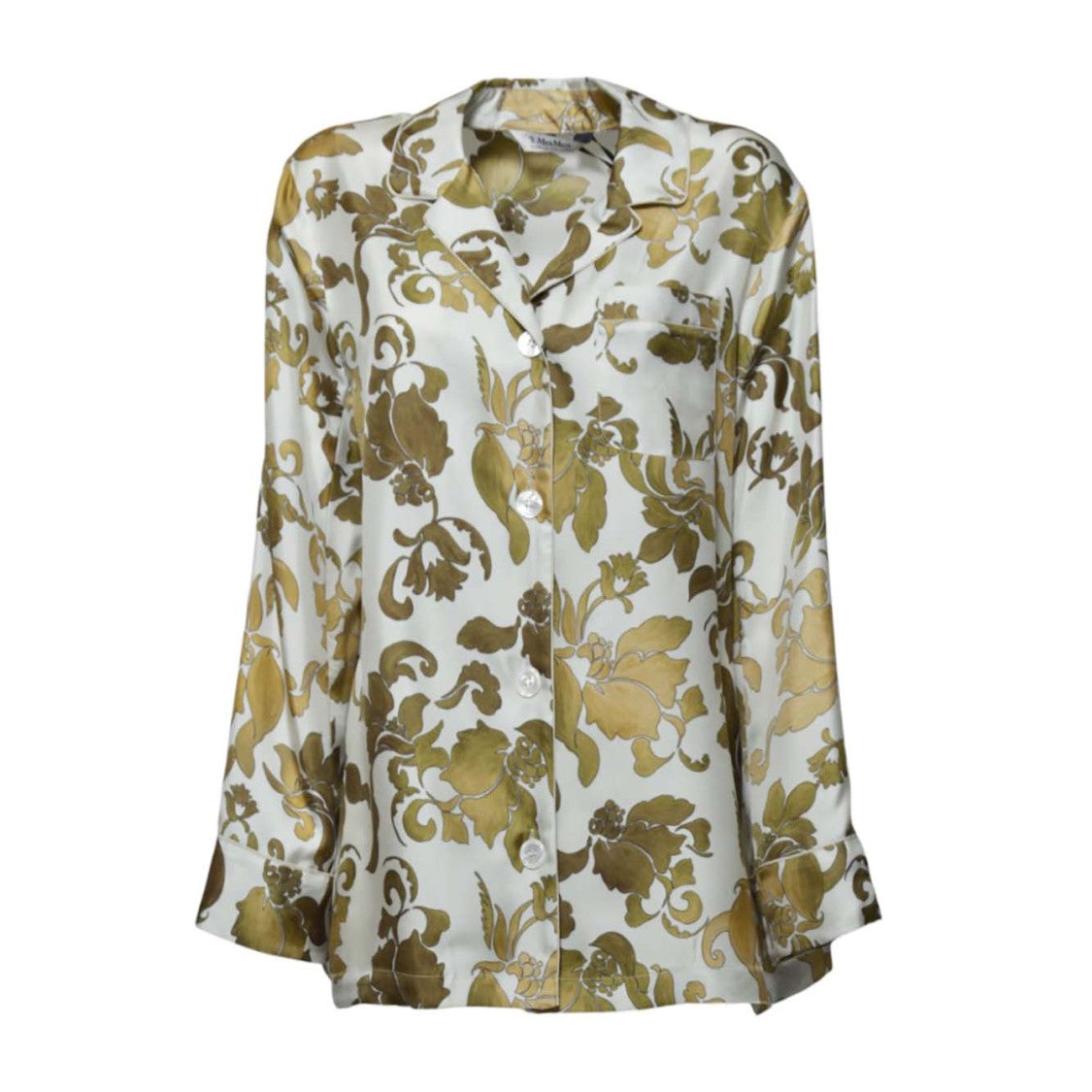 Max Mara Alan Pajama Shirt In Gold Printed Silk