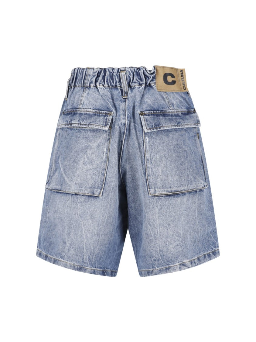 Cultura Light Blue High-Waisted Denim Shorts With Relaxed Fit