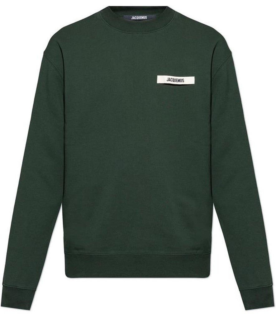 Jacquemus Deep Green Long-Sleeve Crewneck Shirt With Rectangular Logo Patch