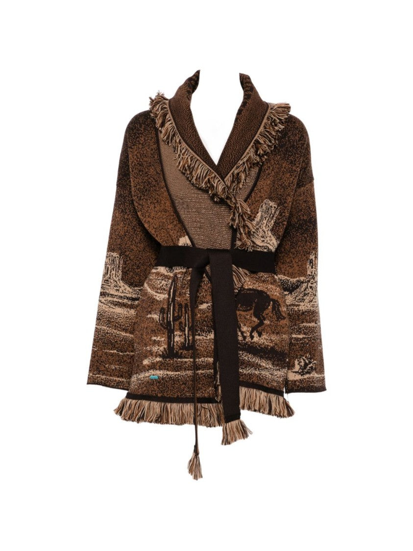 Alanui Multicolor Desert Landscape Shawl Collar Sweater