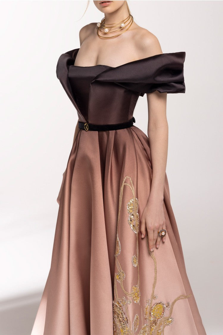 Saiid Kobeisy Off-Shoulder Gradient Printed Dress With Beading