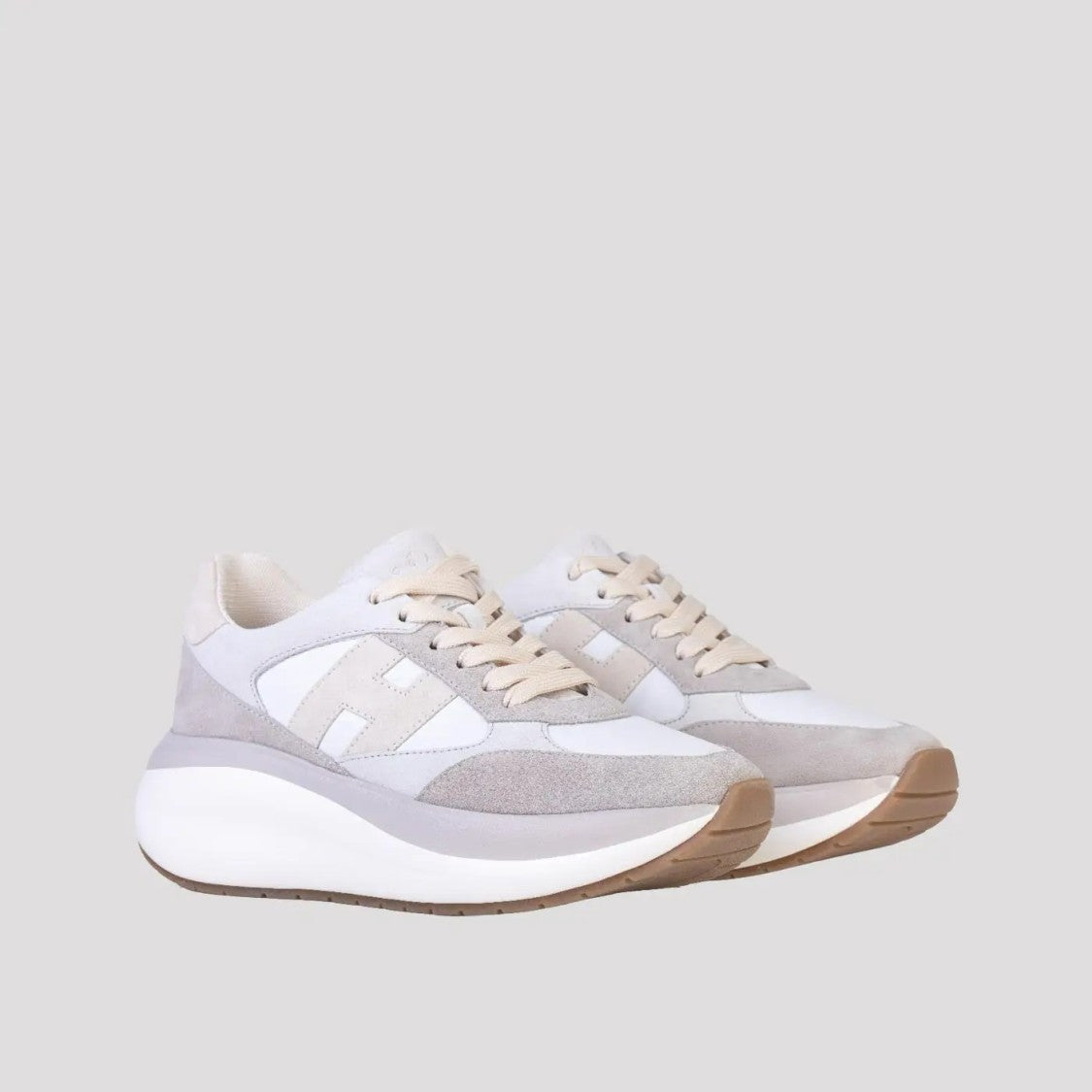 Hogan Lace-Up White Sneakers With Iconic 'H' Detail