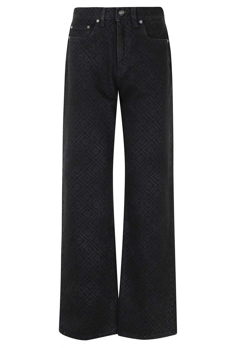 Casablanca Black Monogram Baggy Wide-Leg Printed Cotton Jeans