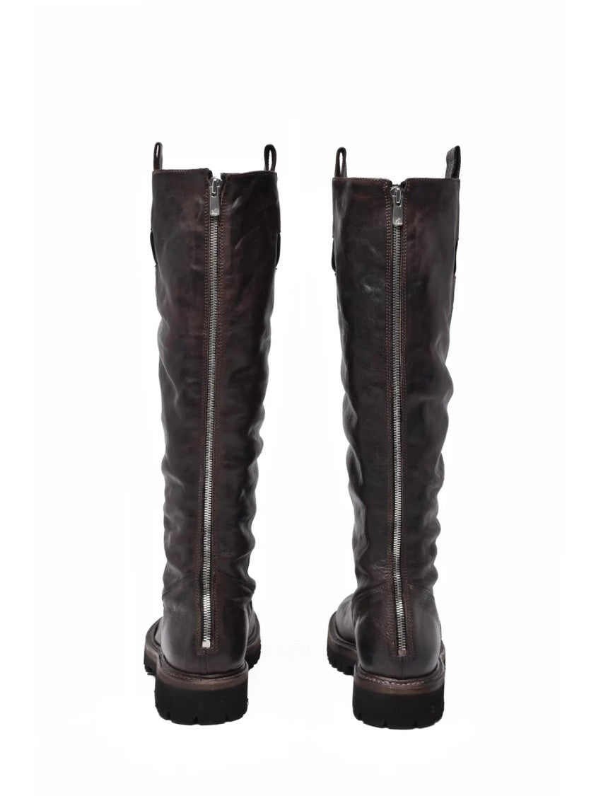 Shoto Chocolate Leather Zip Boots