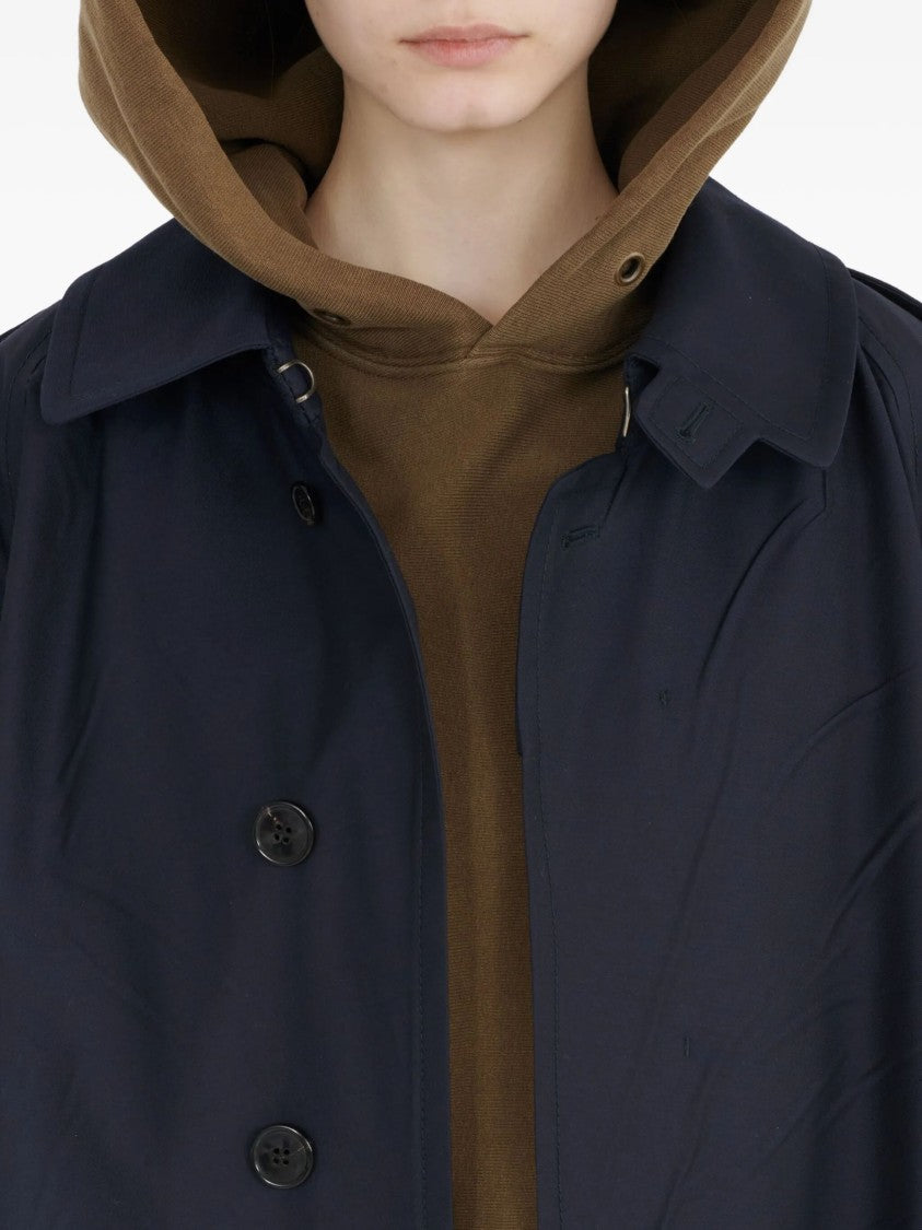Maison Margiela Navy Virgin Wool Long Raincoat With Belted Cuffs
