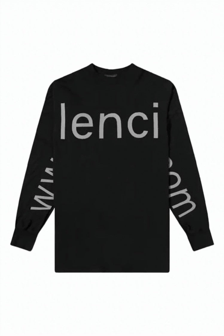 Balenciaga Oversized Text Print Long-Sleeve Shirt In Black Cotton