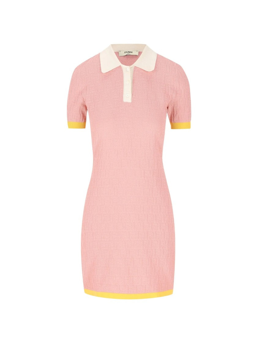 Fendi Color Block Ff Fitted Pink Knit Dress