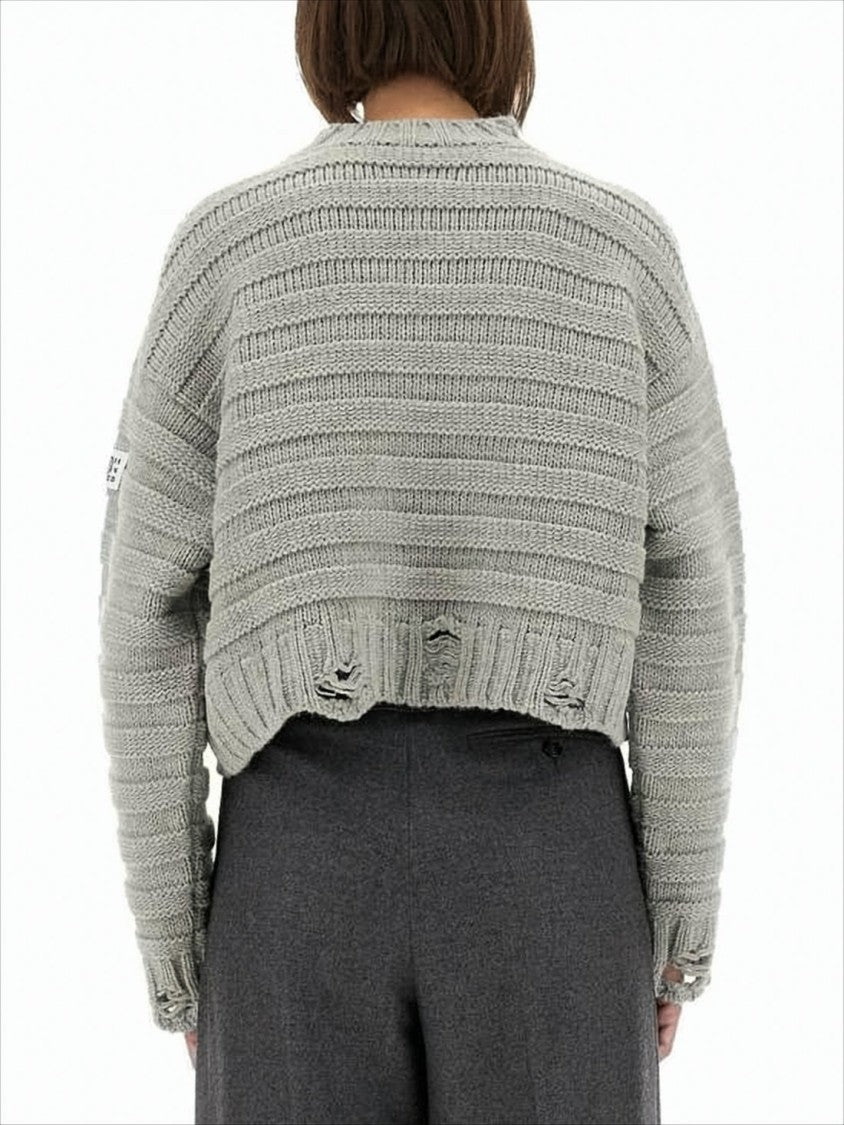 Mm6 By Maison Margiela Cropped Knit Sweater With Ribbed Texture