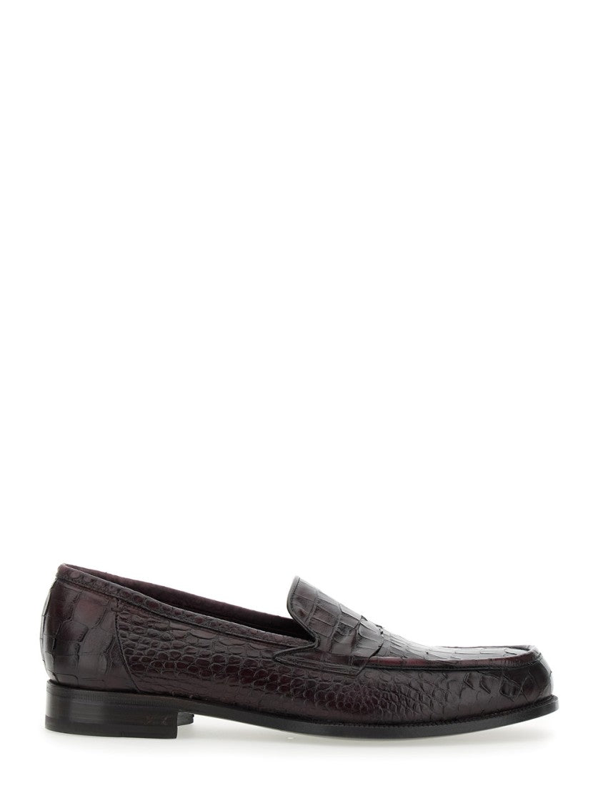 Lidfort Textured Crocodile Pattern Burgundy Loafers