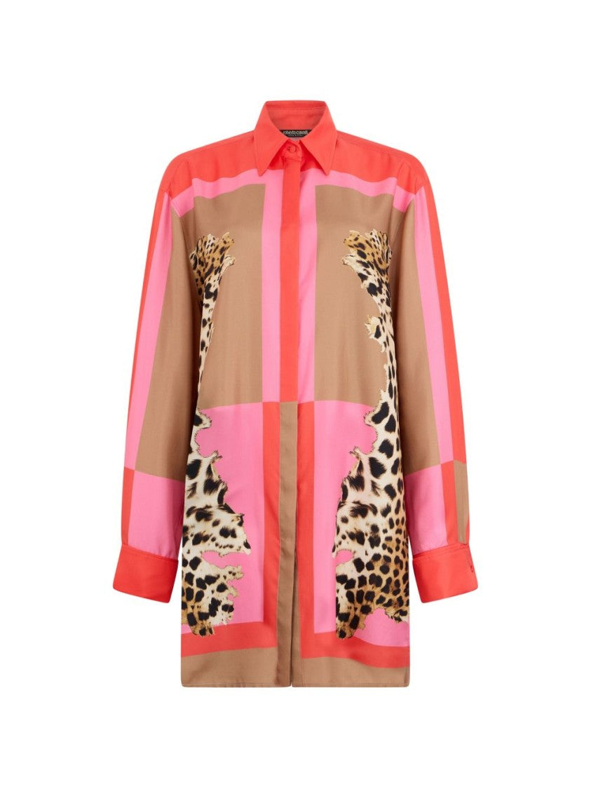 Roberto Cavalli Oversized Button-Down Dress With Color-Block