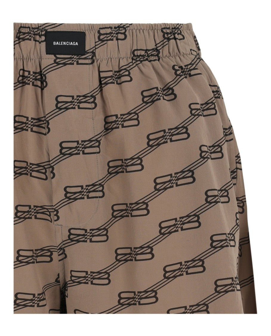 Balenciaga High-Rise Bb Monogram Silk Shorts With Drawstring Closure