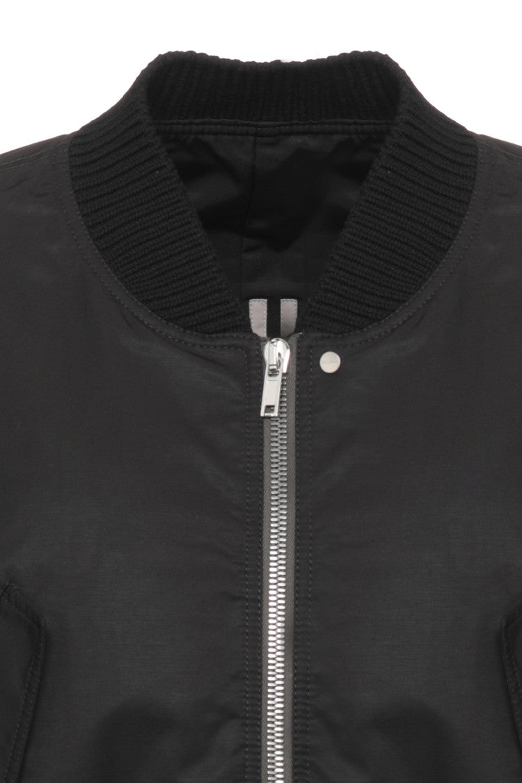 Rick Owens Cropped Ruched Black Bomber Jacket With Structured Silhouette