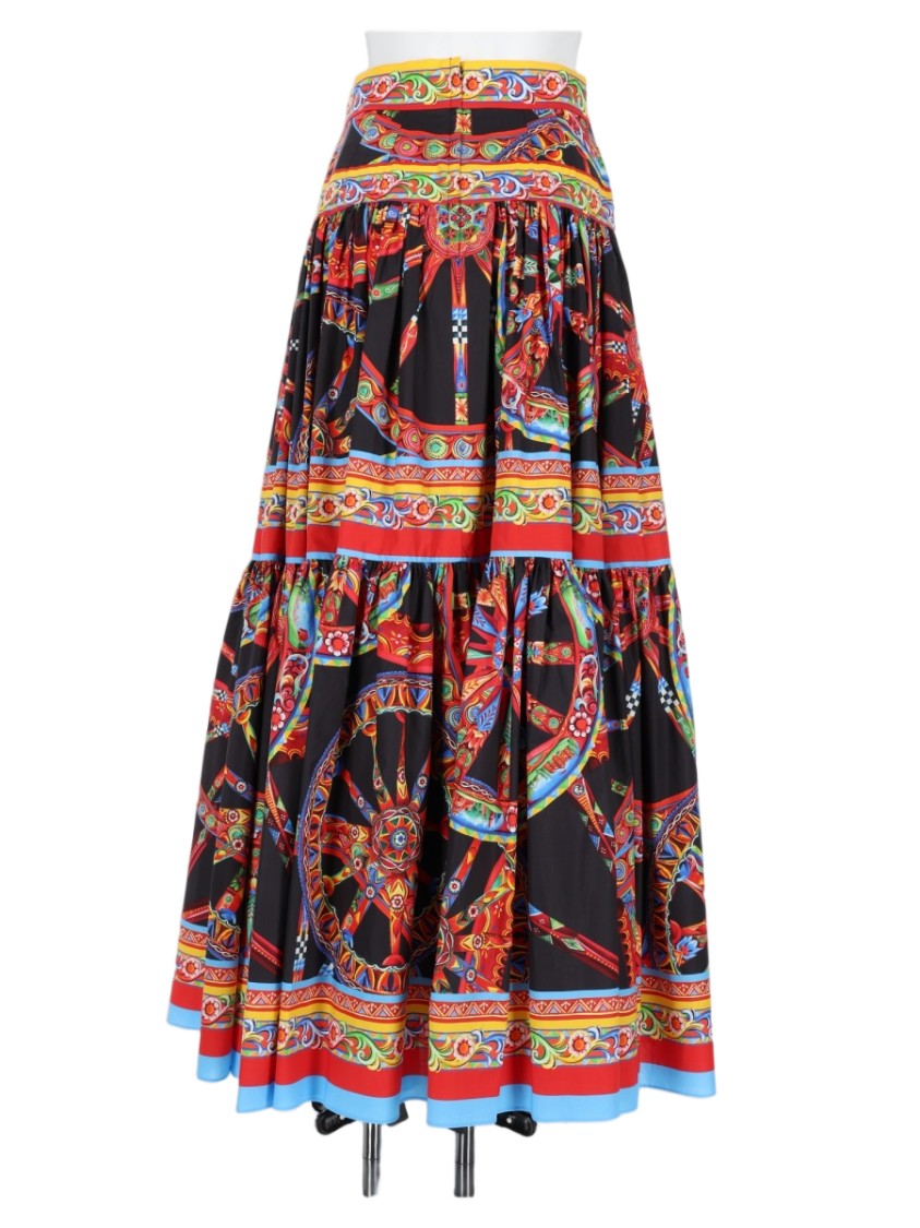 Dolce & Gabbana Voluminous Wheel-Chain Motif Cotton Midi Skirt