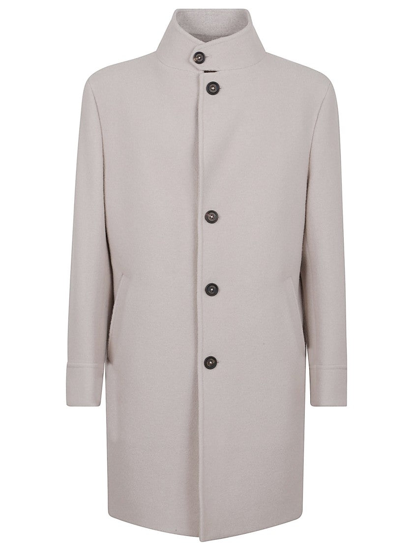 Eleventy Single-Breasted Coat With Mandarin Collar And Button Closure