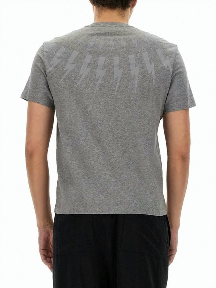 Neil Barrett Short-Sleeve Crew Neck T-Shirt With Lightning Bolt Pattern