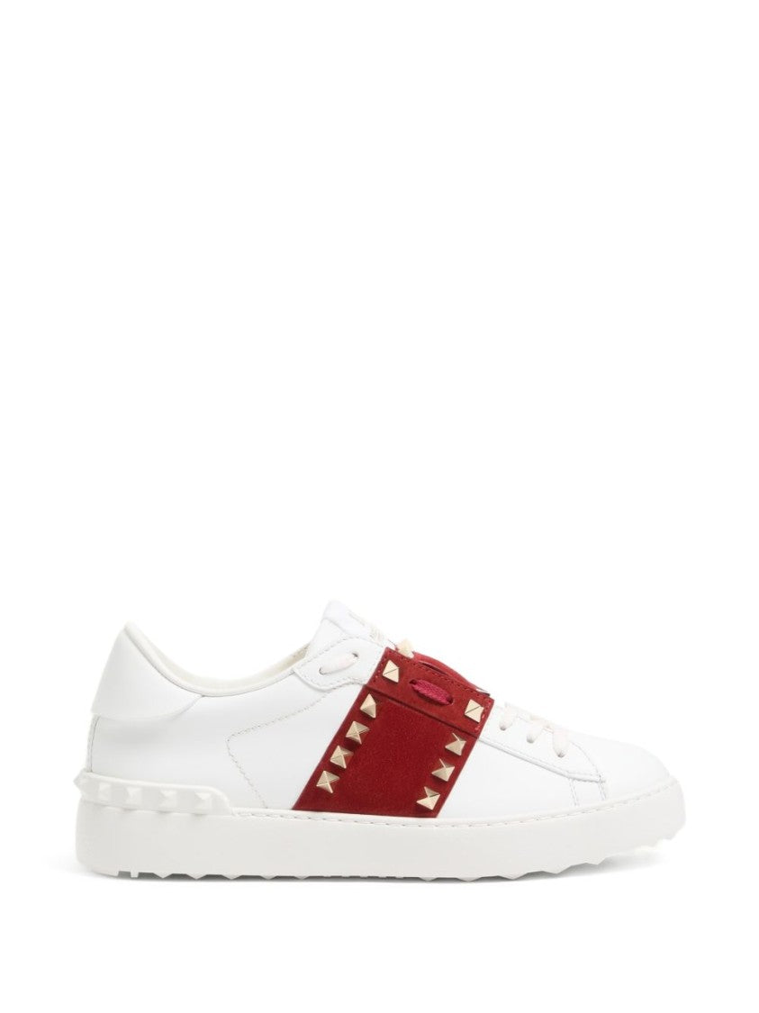 Valentino Garavani White Leather Sneakers With Red Suede Strap