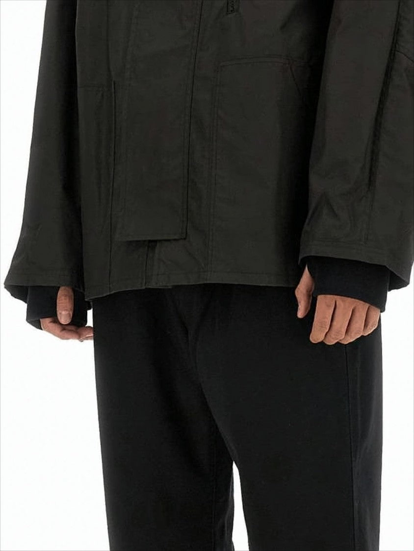 Margaret Howell Boxy Oversized Black Jacket With High Collar And Concealed Closure