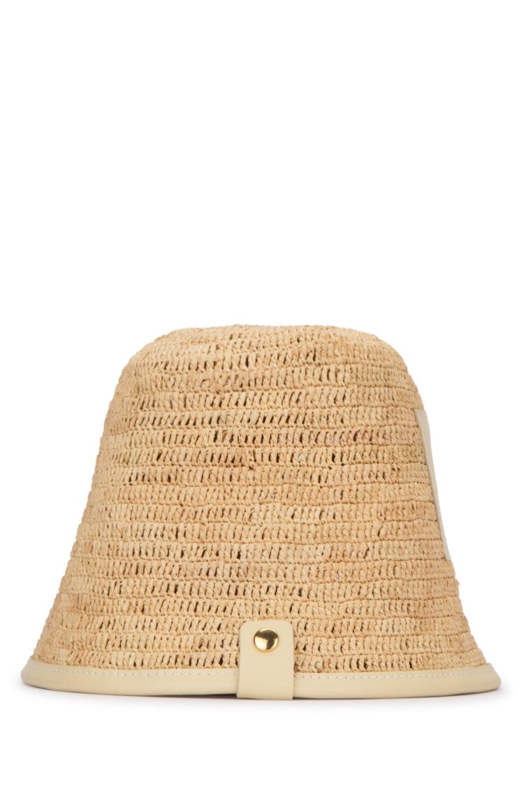 Jacquemus Woven Raffia Bucket Hat With Leather Trim