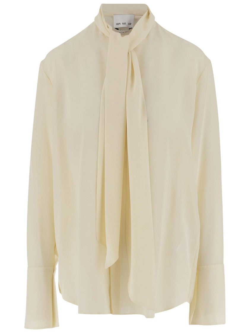 Sa Su Phi Ivory Silk Shirt With Front Bow