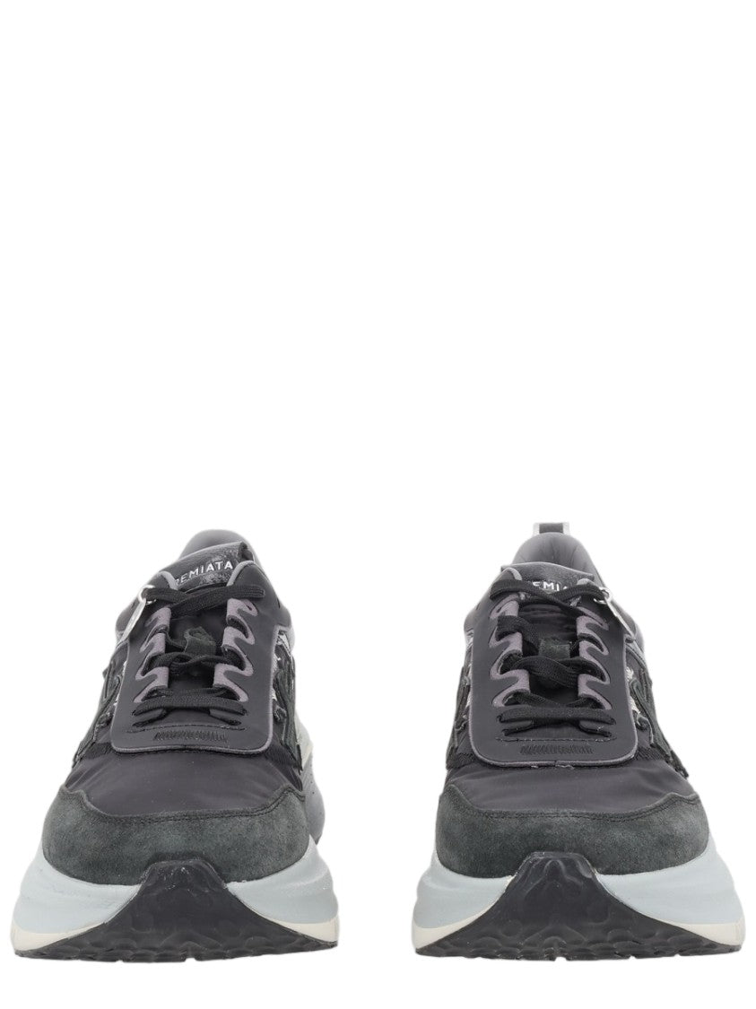 Premiata White Suede Fabric Overlay Chunky Sneakers
