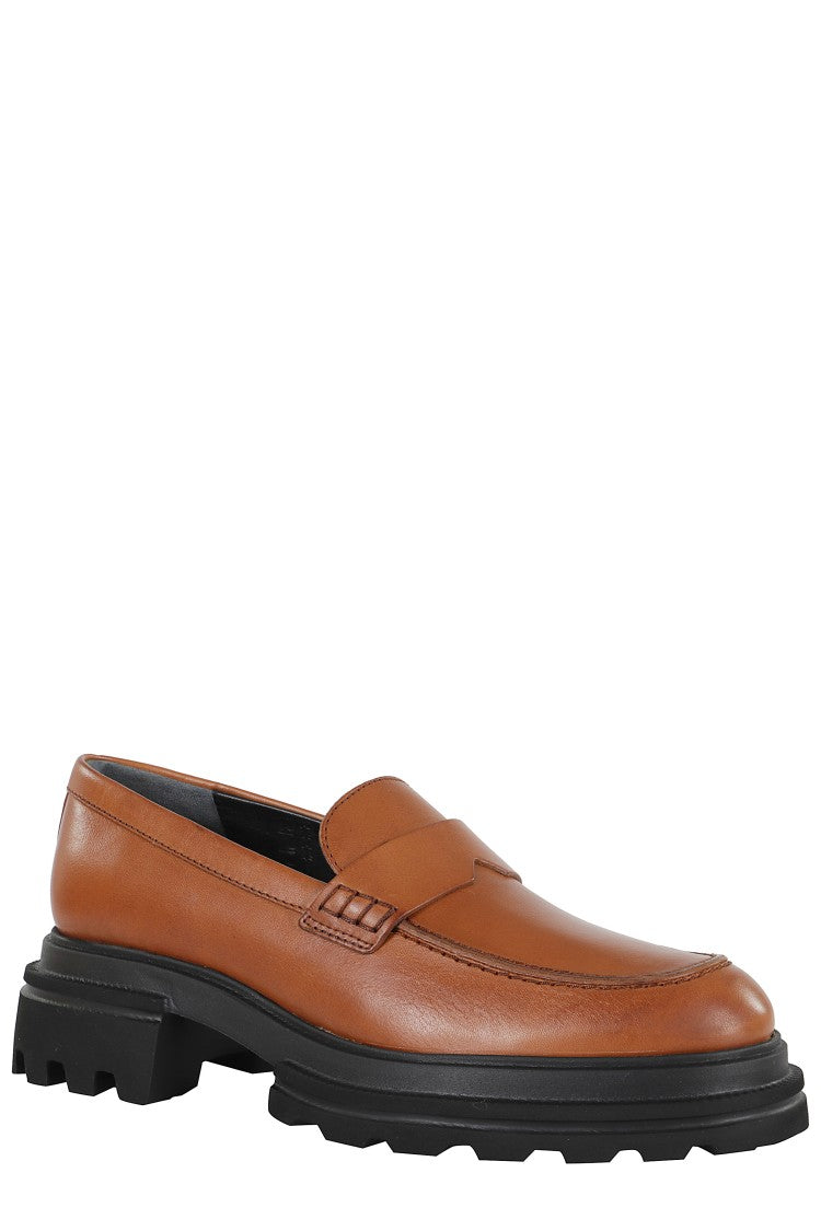 Hogan Round Toe Brown Leather Moccasin With Soft Insole