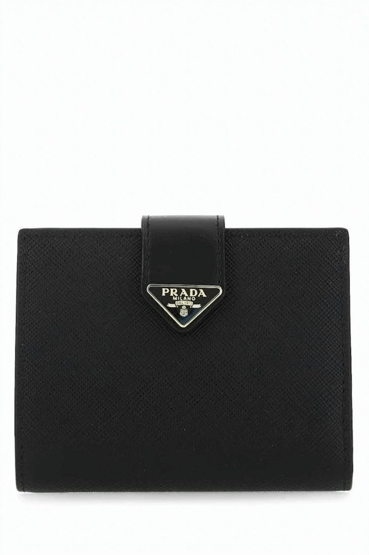 Prada Textured Black Rectangular Wallet With Triangular Logo