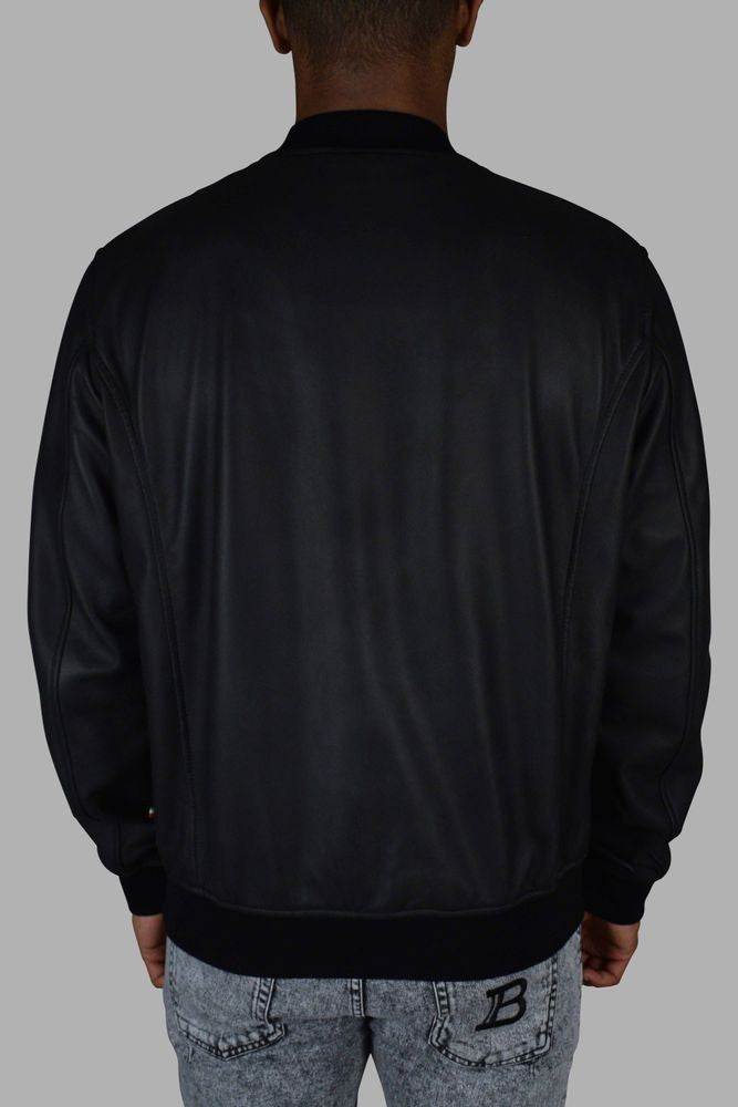 Philipp Plein Smooth Leather Bomber Jacket With Ribbed Detailing