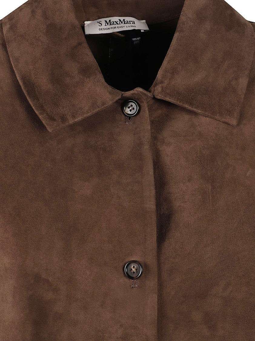 Max Mara Brown Suede Jacket With Classic Collar And Button-Down Front