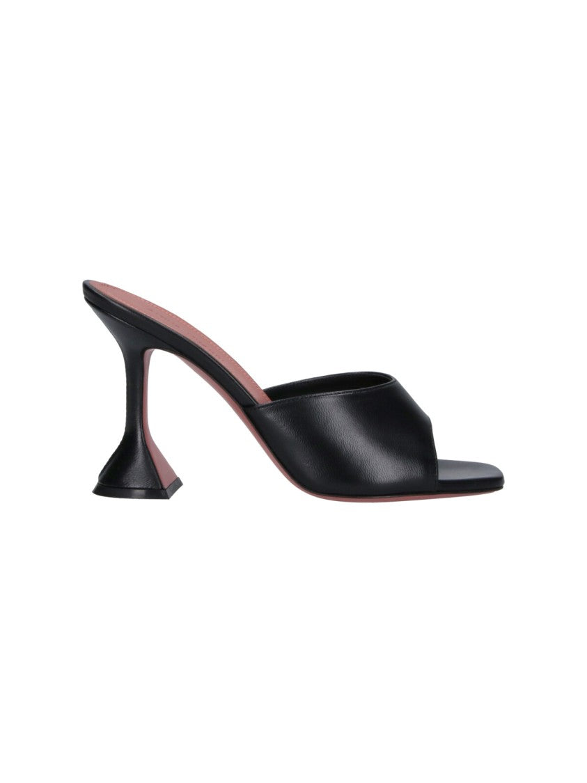 Amina Muaddi Black Lambskin Leather Pumps With Sculptural Heel