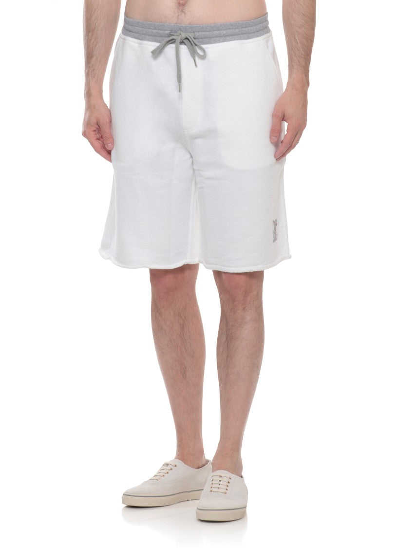Brunello Cucinelli Ivory Cotton Logo Print Shorts