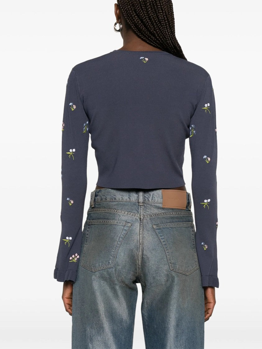Blugirl Floral Embroidery Cropped Long-Sleeve T-Shirt
