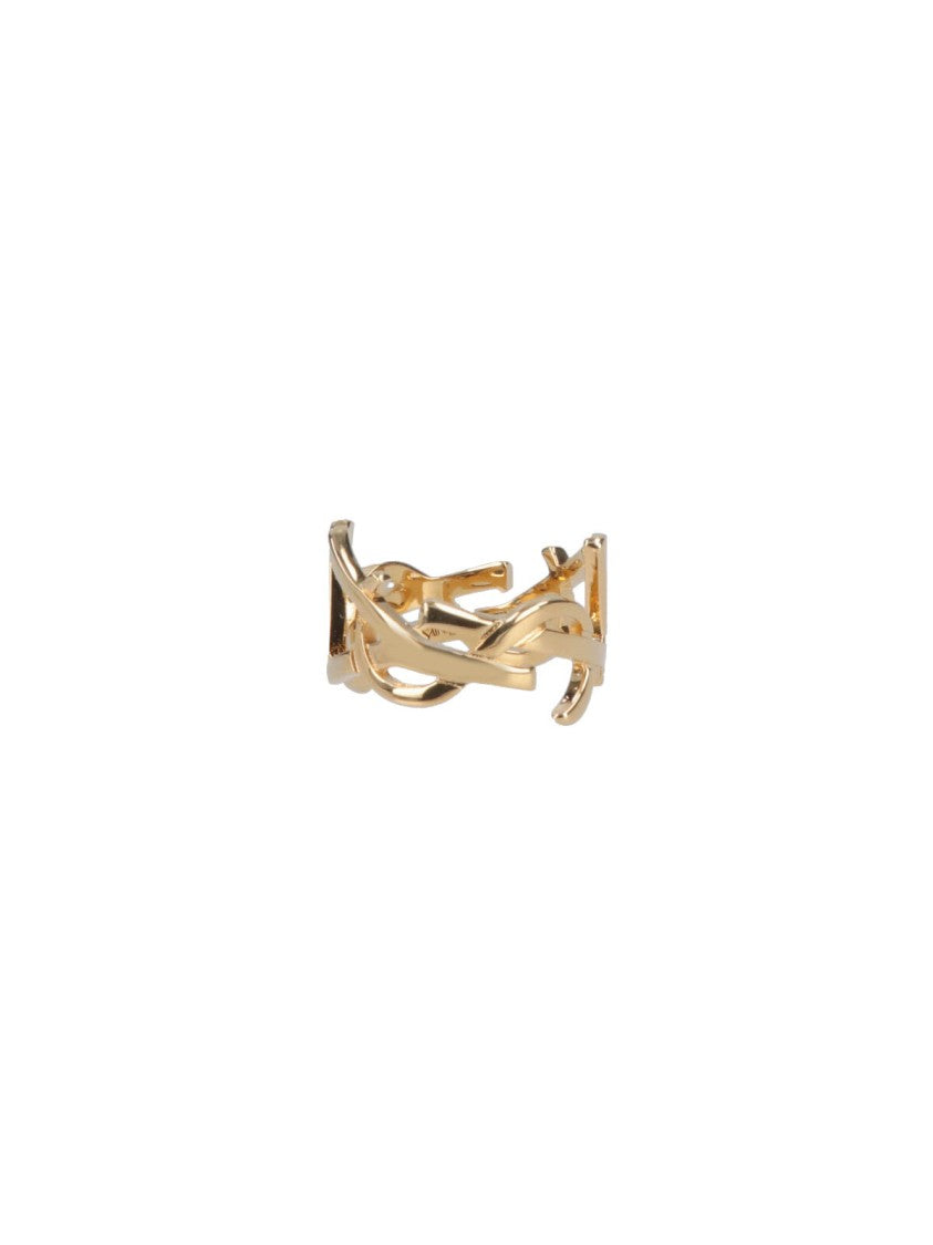 Saint Laurent Gold Logo Brass Ring