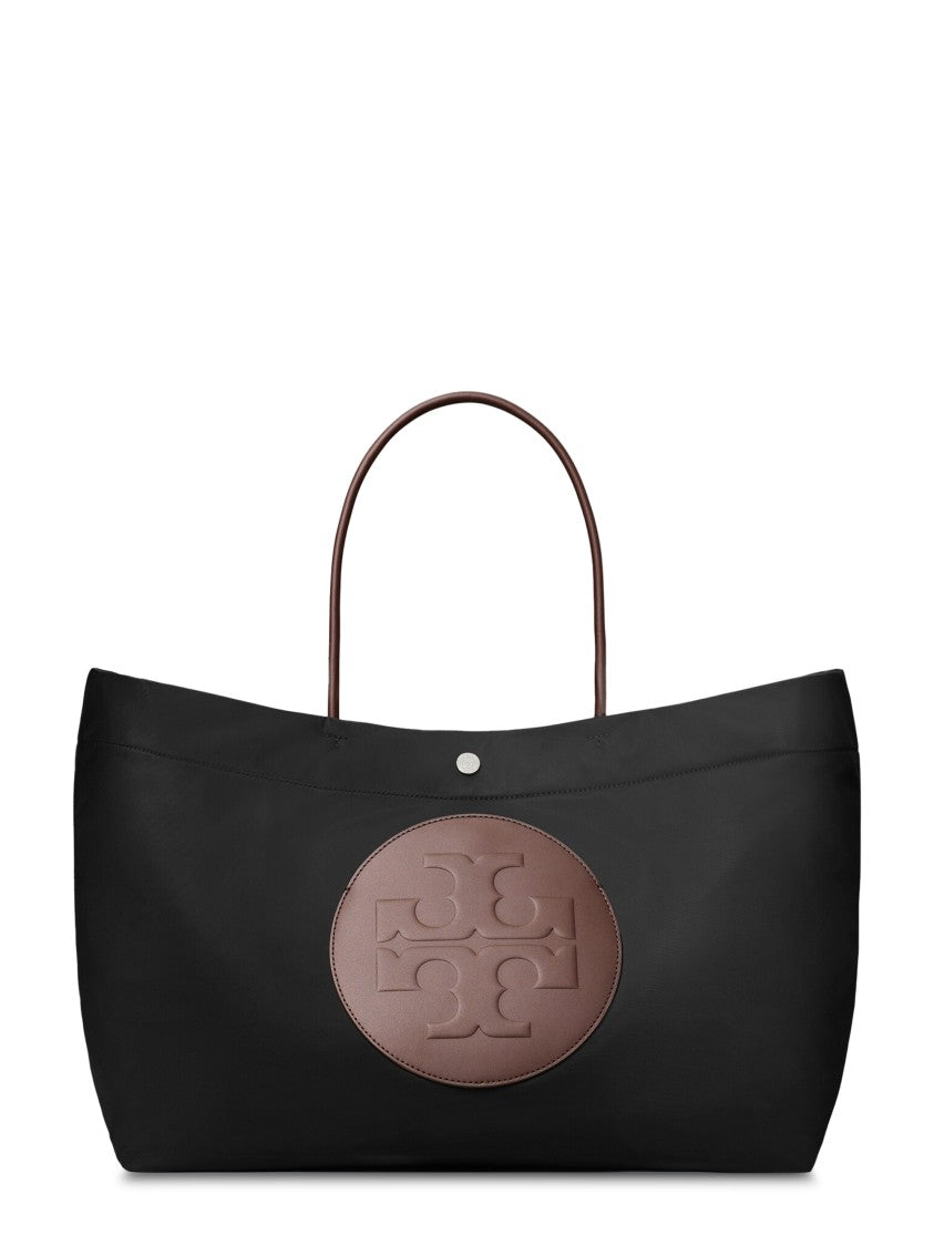 Tory Burch Elongated Black Tote Bag With Leather Logo Patch