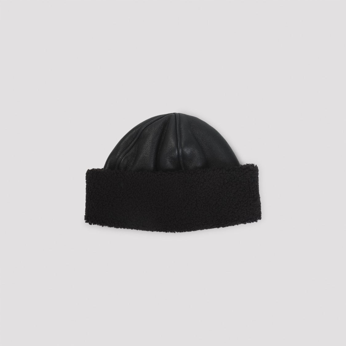Our Legacy Lambskin Leather Hat With Textured Shearling Band