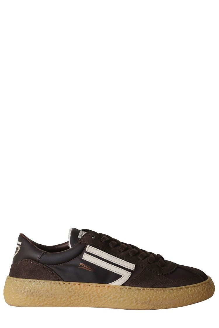 Puraai Brown 1.01 Vintage Logo Details Leather Rubber Sneakers