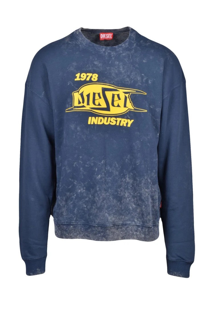 Diesel Blue/Yellow Cotton Men's Crew Neck Sweatshirt