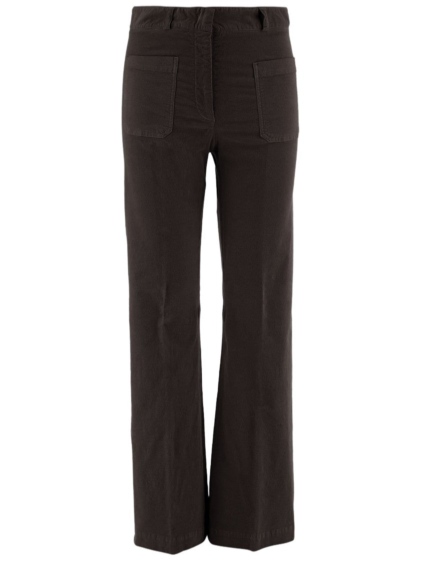 Ql2 Flared Dark Brown Cotton Velvet Pants With Tailored Finish