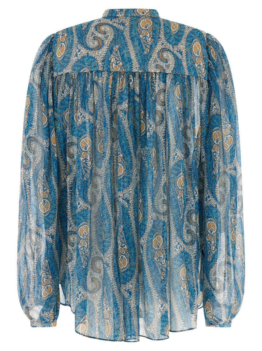 Etro Patterned Silk Georgette Shirt With Crinkled Shoulders And Wide Sleeves