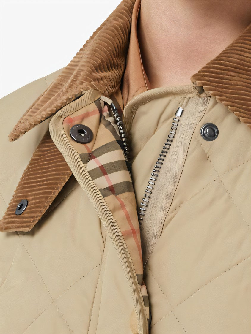 Burberry Diamond Quilted Padded Jacket With Corduroy Collar