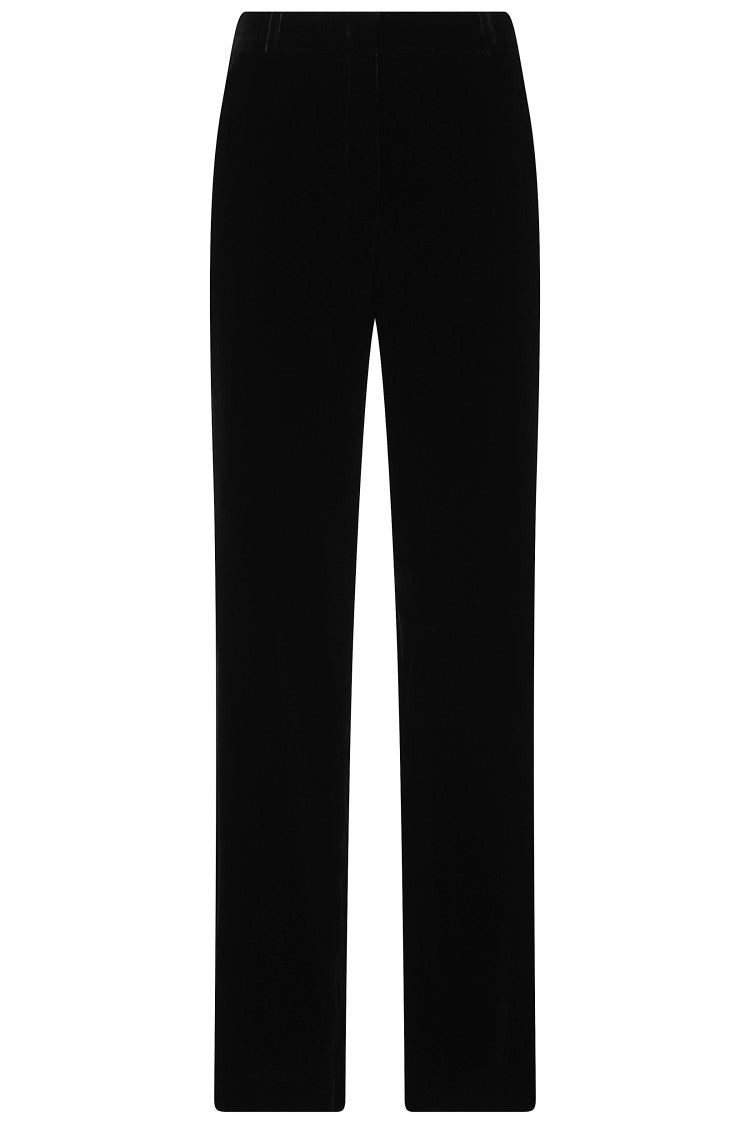Kiltie Andrea Black Viscose-Blend Velvet Straight-Leg Pants