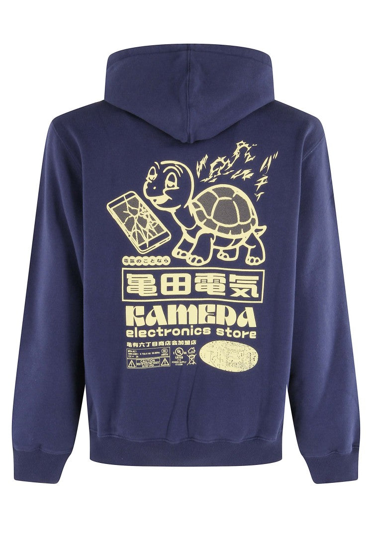 Edwin Maritim Blue Kamera Turtle Printed Cotton Hoodie