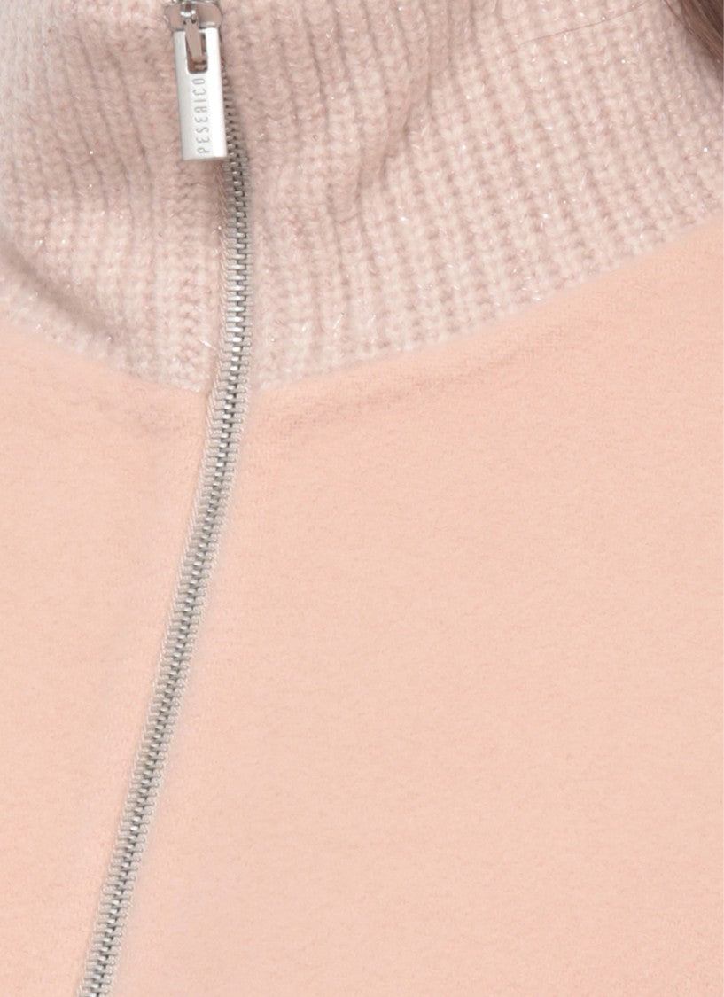 Peserico Cropped Pink Peserico Jacket With Metallic Knit Accents