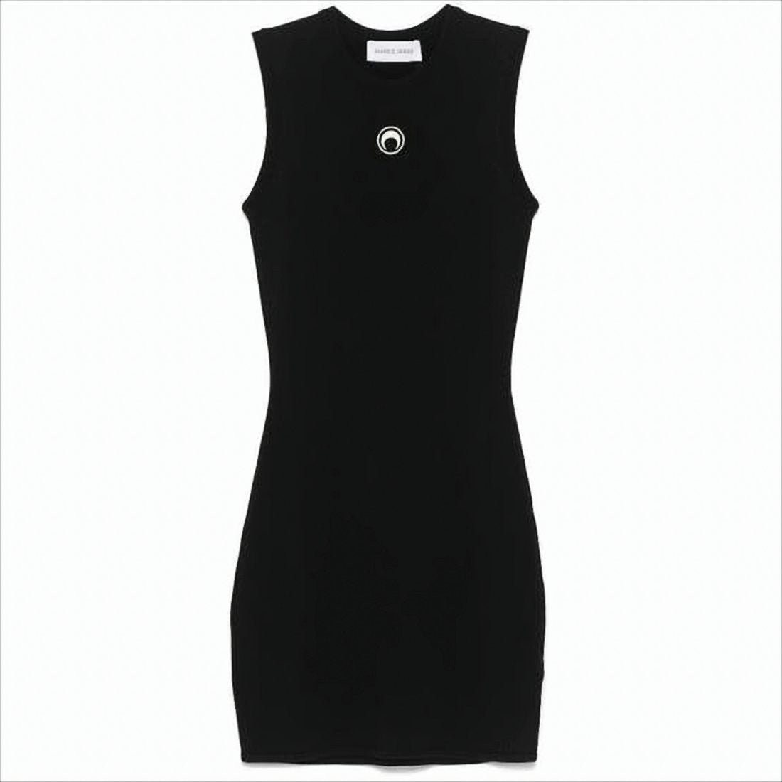 Marine Serre Fitted Black Mini Dress With Circular Emblem