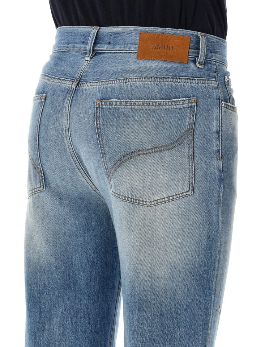 Amiri Slash Aged Wash Cut-Knee Distressed Bootcut Jeans